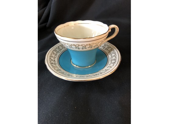 Aynsley Turquoise Bone China Tea Cup & Saucer