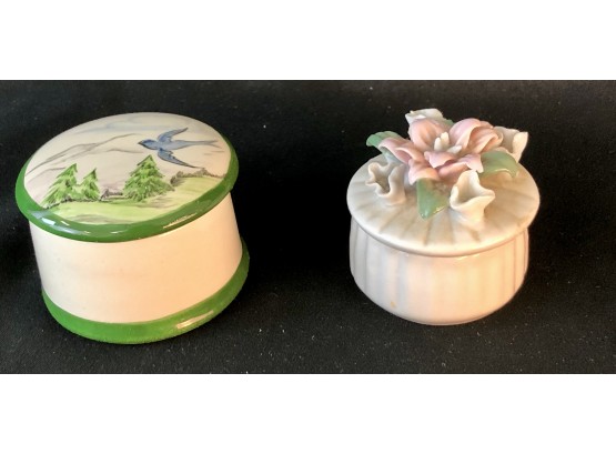 Two Small Round  Porcelain Trinket Jewelry  Boxes