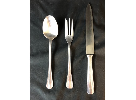 Christofle Stainless Serving Fork, Serving Spoon, Carving Knife Palme Pattern Made In France.