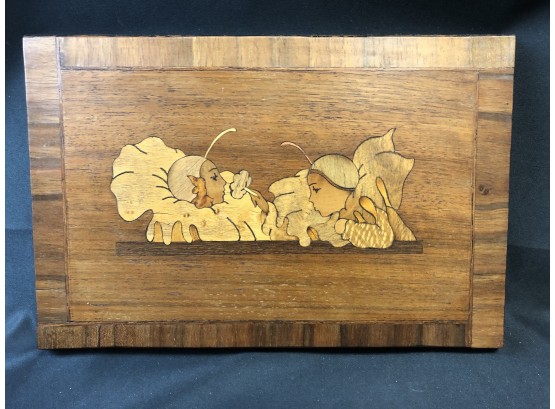 Wooden Plaque Inlay Picture Of 2 Girls Art Deco