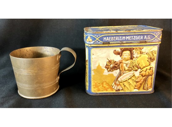 Handmade Brass Cup/  Haeberlein Metzger Cookie Tin