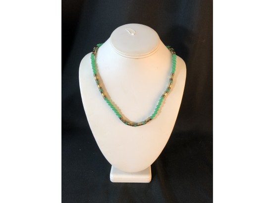 29 Inches Light Green / Gold Tone Beaded Necklace