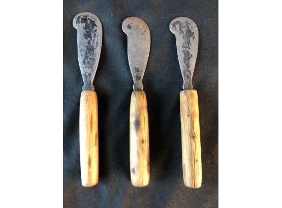 3 Old Wooden Handled Butter Or Cheese Knives