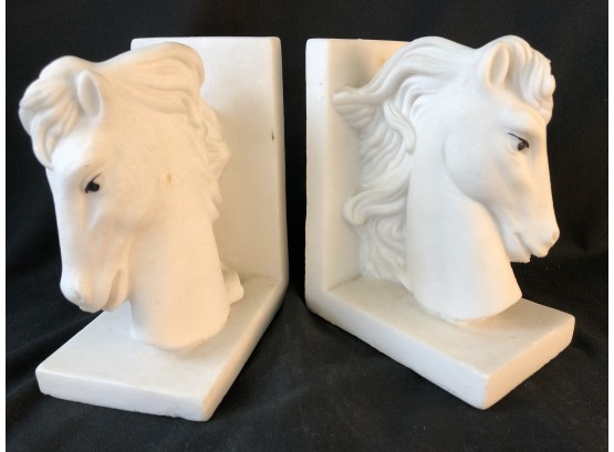 Vintage White Horse Head Bookends