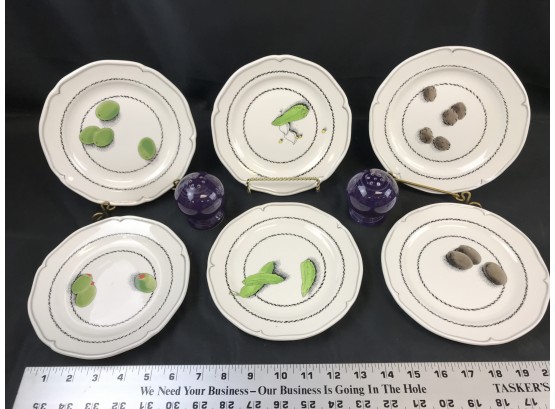 6 Gien  Handpainted Bread And Butter Plates, Fiesta Salt And Pepper Shakers