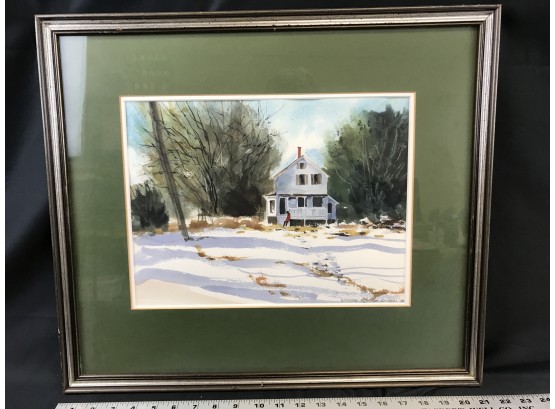 Framed Print, Winter Scene With House, Barbara Rothman Coheal 1984, 21 X 19