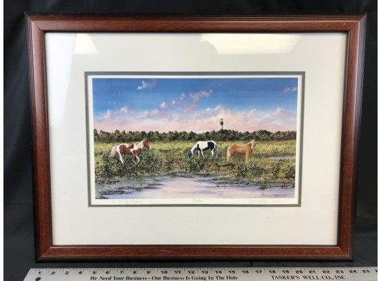Framed Numbered And Signed Print, Assateague/Chincoteague Island Of Horses, Nancy Hogan Armour, 1996, 24 X 18