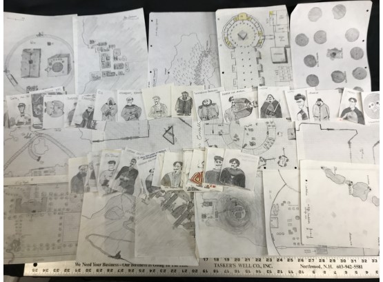 Approximately 100 Hand Drawn Pictures On Paper For Dungeons And Dragons Games By Former Yale Professor