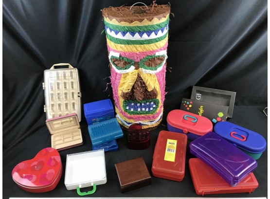 New Piata With A Plethora Of Containers, Wooden Box, Sewing Thread  Holder Case