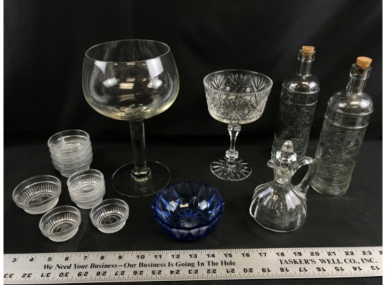 Glass Lot, Very Large Wine Glass, Glass Bottles, Small Glass Dishes, Blue Russian Glass