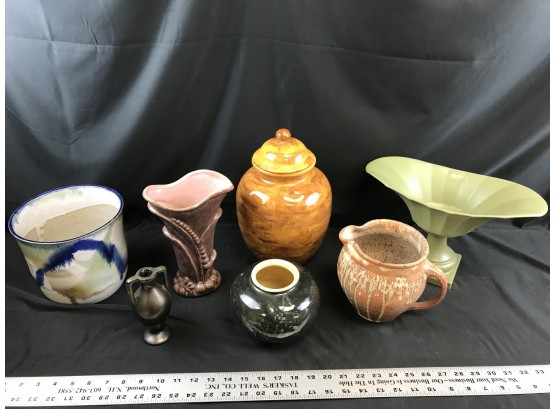 Pottery Lot, Gonder Ceramics, MCM Hyalyn Pottery, Modern Art Vase, Jug Made In Israel, Handmade Ginger Jar