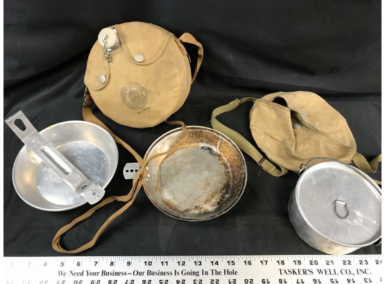 Boy Scout Lot, Canteen, Canteen Cover, Pots And Pans
