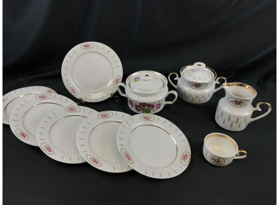 RussianUkrainian - Set Of Six Desert Plates,  Two Covered Sugar Bowls, Creamer, And Small Cup