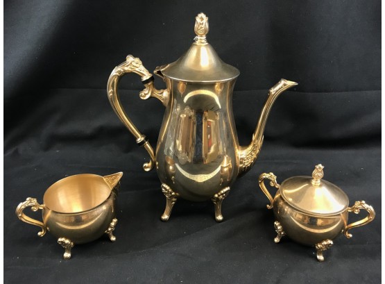 Golden Finished Coffee Pot With Creamer And Sugar Made In Hong Kong