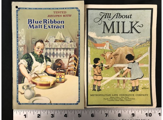 1928 Blue Ribbon Malt Extract Recipe Book, All About Milk Metropolitan Life Insurance Company Copyright 1929