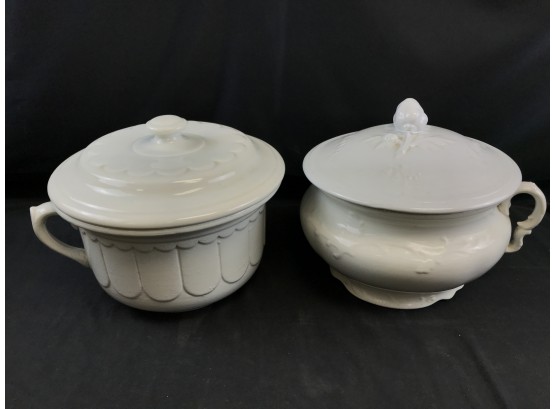 2 Chamber Pots, Iron Stone Chamber Pot With Lid, California Stamped Pot With Lid