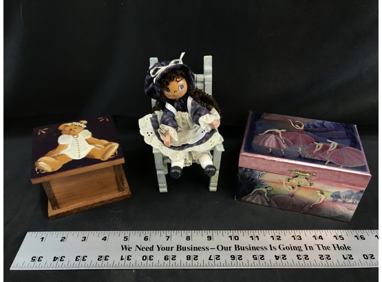 Cinderella Music Box, Wooden Box, Doll With Chair