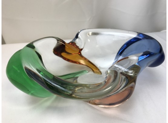 Heavy Glass Decorative Multicolor Bowl Or Ashtray