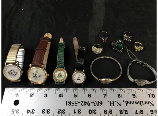 Lot Of Used Watches And Rings, Untested