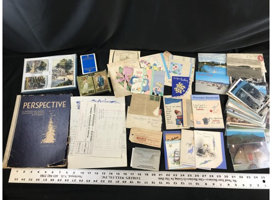 Ephemera Lot, Billheads, ~50 Postcards, Greeting & Play Cards, Letters Sent To Lost Quabbin Reservoir Town, En