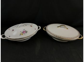 2 Covered Serving Dishes, Made In Bavaria, Saxony