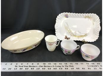 Misc Lot- Lennox Bowl, Tea Cups Made In GDR, Tea Cup Russian, Tray H&C France
