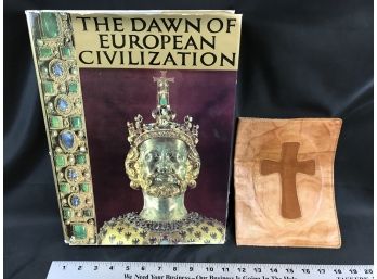 Genuine Leather Cross Book Cover And Large Hard Cover Book The Dawn Of European Civilization