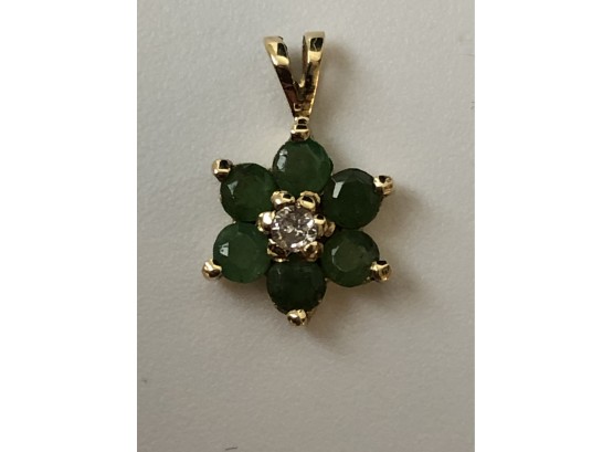Small 14 K Gold/ Jade Flower Pendant