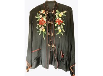 Vintage Black Silk/ Embroidered Asian Blouse