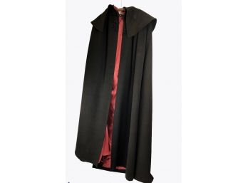Black Wool Cape With Red Satin Lining