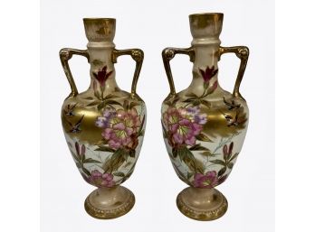 Pair Of Franz Anton Mehlem Porcelain Urns