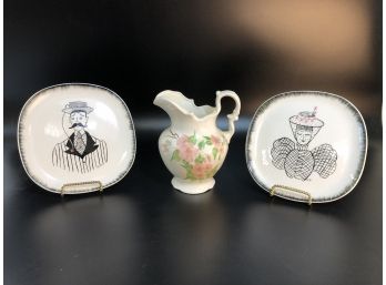 3 Handpainted Ceramic Pieces Signed H. H.
