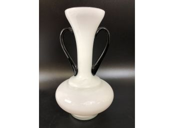 1960's Blown Glass Vase With Black Handles