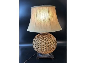 Contemporary Wood/ Rattan/ Metal  Lamp With Linen Shade
