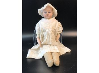 Antique Peter Scherf German Shoulderhead Doll On Kid Body