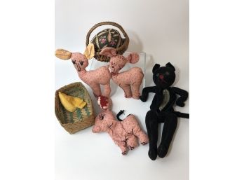 Small Baskets/ Vintage Stuffed Animals
