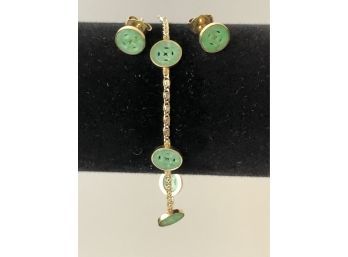 Gold/  Jade Coin Bracelet & Earring Set