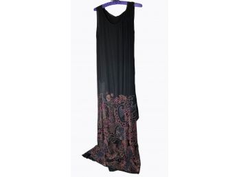 Circa 1920's Beaded Black Silk Chiffon Evening Dress