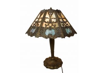 Antique Art Nouveau Miller & Co. Slag Glass/ Metal Table Lamp