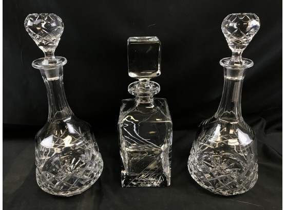 3 Crystal Decanters With Tops