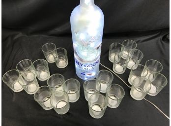 Grey Goose Bottle Filled With Lights That Plugs In, Works And 22 Candleholders
