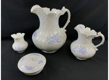 Lot Of 4 Dresden Pieces, Large Pitcher, Vase, Bowl With Lid, See Pictures