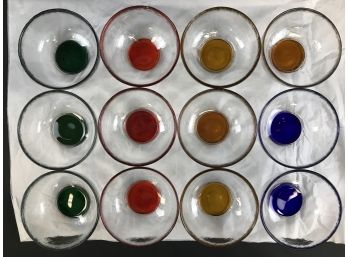 12 Colored Bottom Glass Bowls Approximately 5 Inches In Diameter