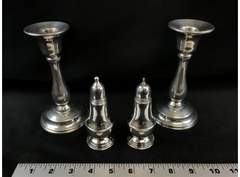 2 Pfaetzgraff 6 Inch Pewter Candlestick Holders And Salt And Pepper Shaker