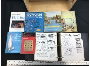 Old Fishing Lures, Fly Tying, Tackle Books, Includes Wood Box, See Pictures, Lot D