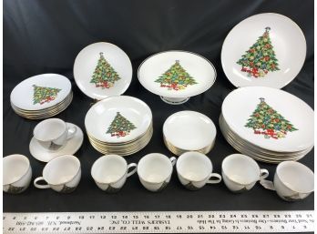 Large Lot Of Christmas Dishes, Gold Rimmed, Plates, Bowls, Cups, Cake Top Plate, Very Nice Condition