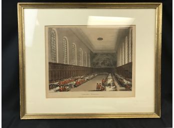 Colored Engraving Print Of Chelsea Hospital, London Military 1810. Approx 16 X 13 Inches