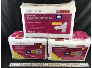3 Large Sealed New Packages Of Adult Underwear And Pads