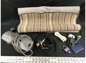 Miscellaneous Lot, Rug, Cables, Lock, Power Strip