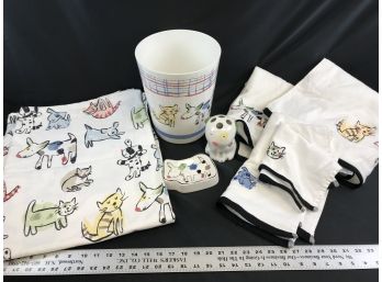 Dog And Cat Bath Lot, Trashcan, Soap, Toothbrush Holder, Shower Curtain, Towels